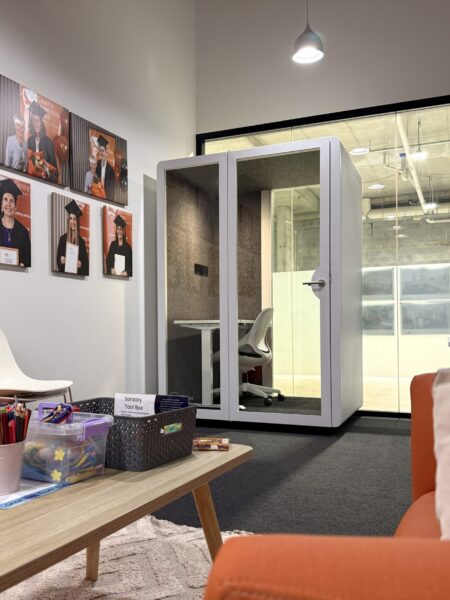 A Connect Pod situated on campus, for students to study.