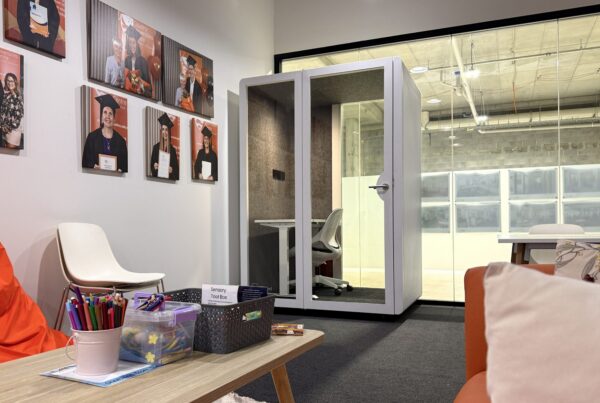 A Connect Pod situated on campus, for students to study.