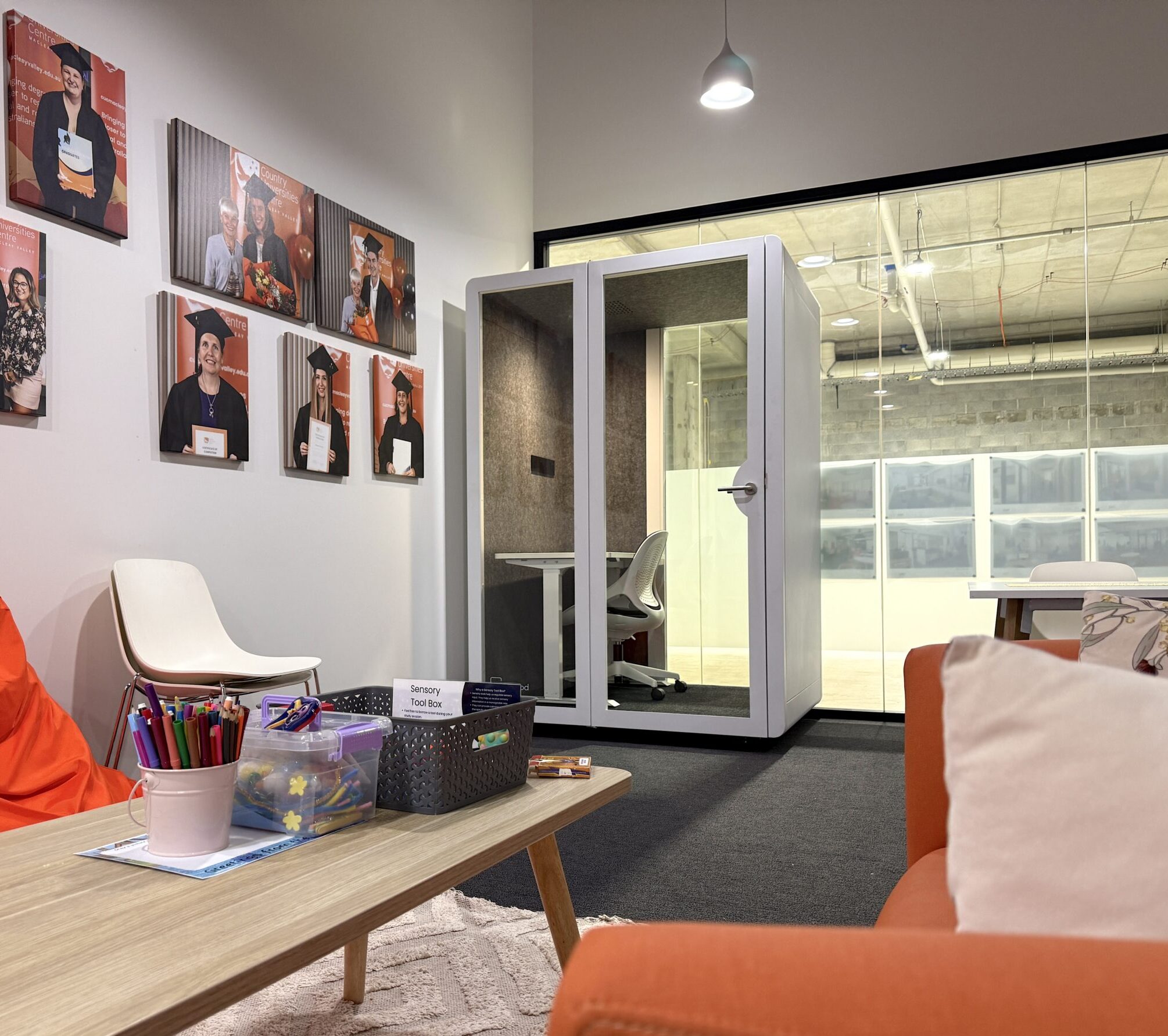 A Connect Pod situated on campus, for students to study.