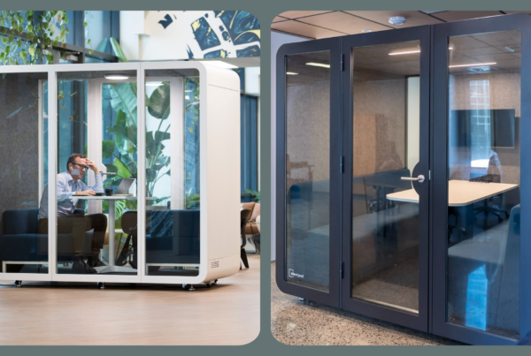 A Silent Pod acoustic Collab pod, and Boardroom pod. Showing the different sizes in-situ.